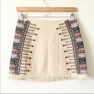 Zara TRF Trafaluc Collection fringe embroidered skirt size medium